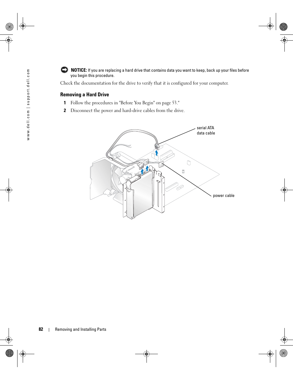 Removing a hard drive | Dell Dimension 5000 User Manual | Page 82 / 140