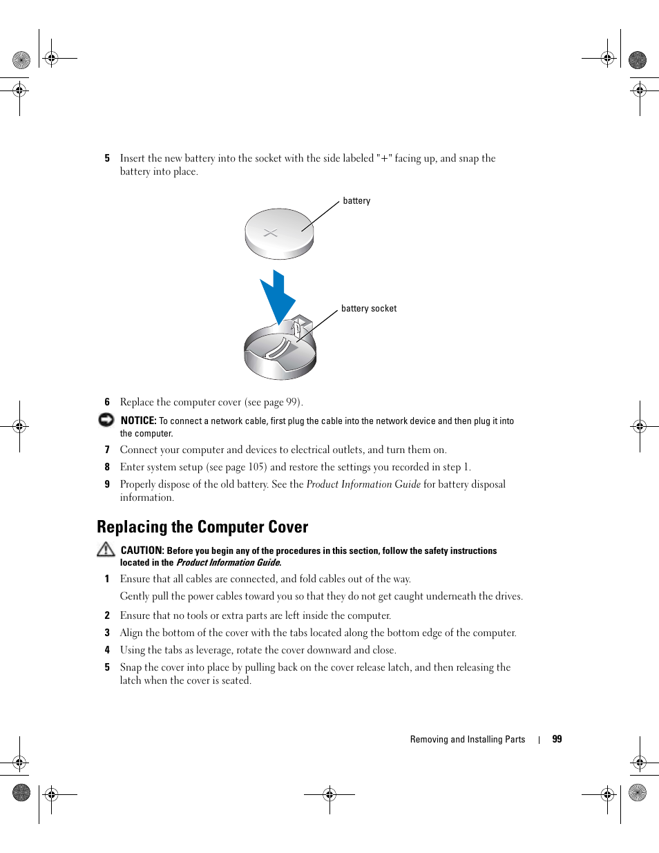 Replacing the computer cover, Settings in step 8 | Dell Dimension 5000 User Manual | Page 99 / 140