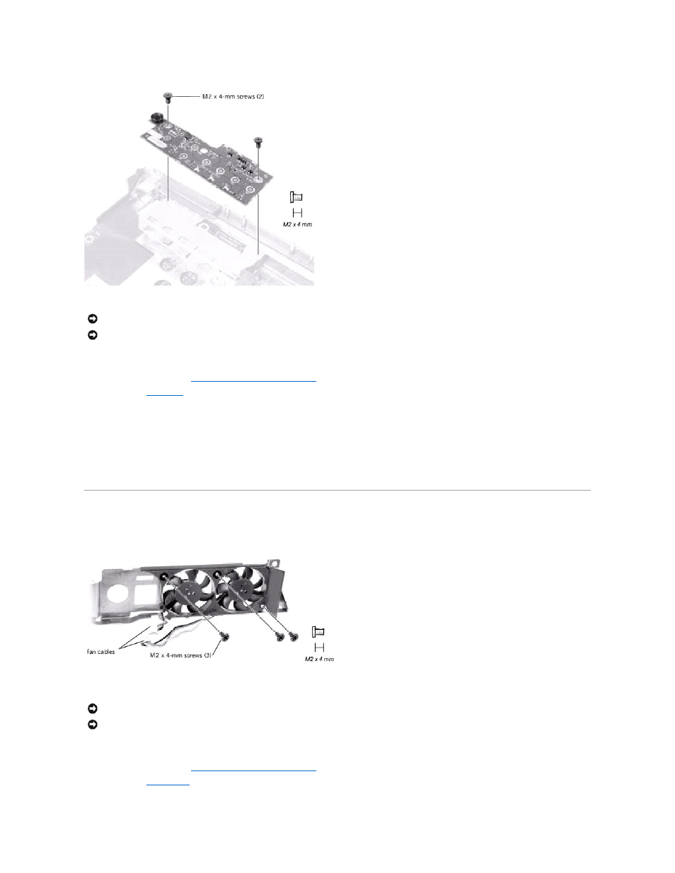 Fan assembly, Removing the led board, Replacing the led board | Removing the fan assembly | Dell Inspiron 8000 User Manual | Page 38 / 53