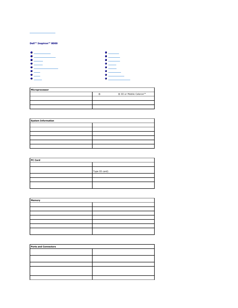 System specifications | Dell Inspiron 8000 User Manual | Page 50 / 53
