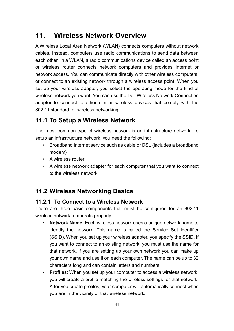 Wireless network overview, 1 to setup a wireless network, 2 wireless networking basics | Dell Wireless Dock User Manual | Page 48 / 52