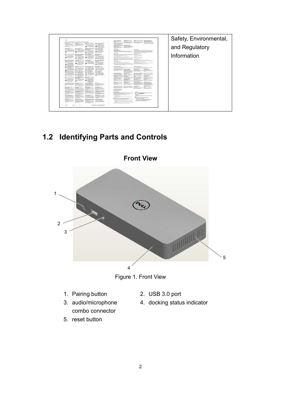 2 identifying parts and controls | Dell Wireless Dock User Manual | Page 6 / 52