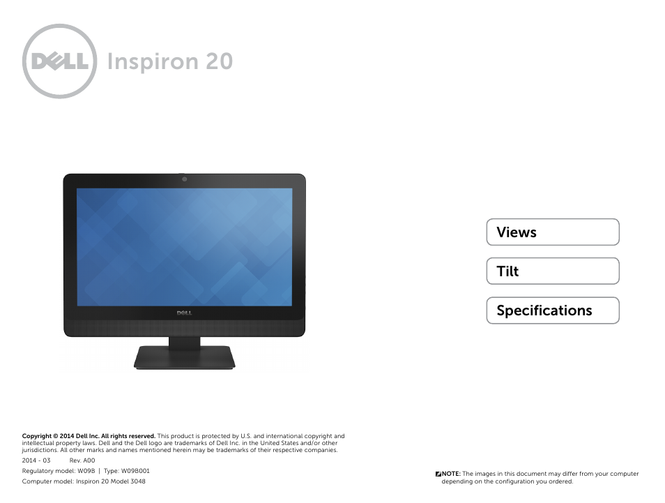 Dell Inspiron 20 (3048, Early 2014) User Manual | 20 pages