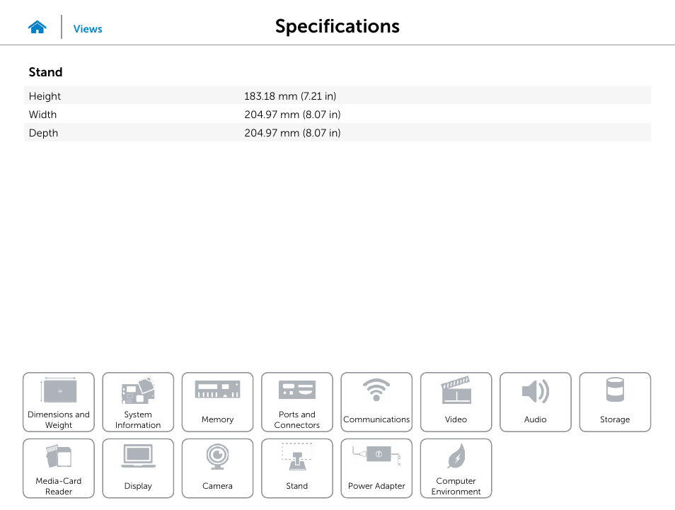 Stand, Specifications | Dell Inspiron 20 (3048, Early 2014) User Manual | Page 18 / 20