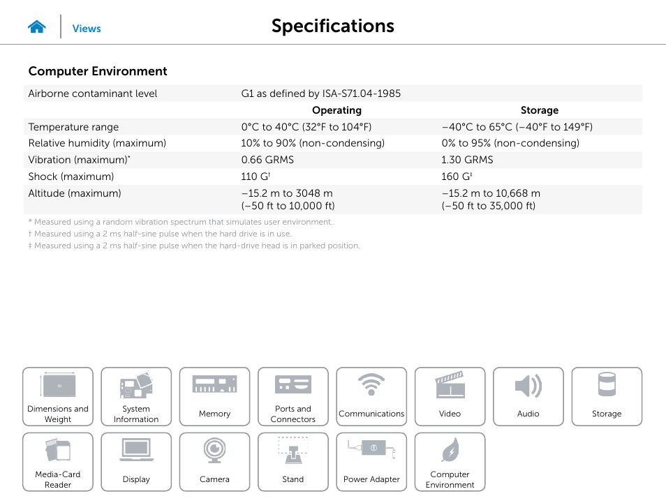 Computer, Environment, Specifications | Computer environment | Dell Inspiron 20 (3048, Early 2014) User Manual | Page 20 / 20