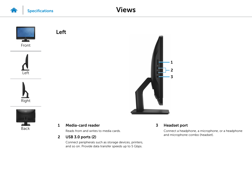 Left, Views | Dell Inspiron 20 (3048, Early 2014) User Manual | Page 3 / 20
