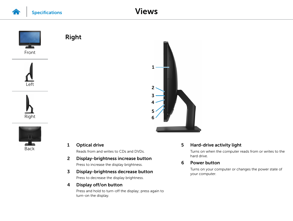 Right, Views | Dell Inspiron 20 (3048, Early 2014) User Manual | Page 4 / 20