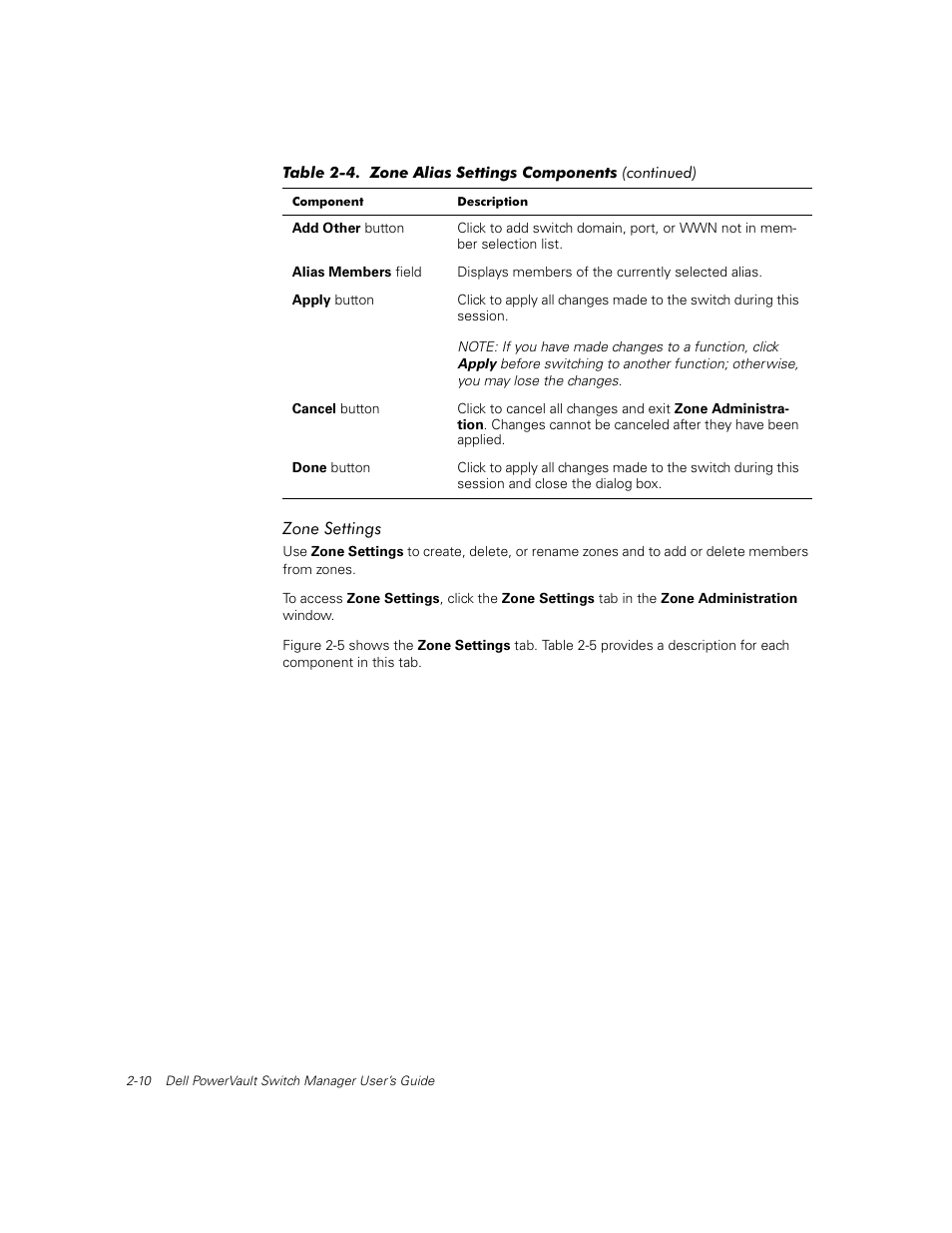 Zone settings, Zone settings -10 | Dell PowerVault 56F (16P Fibre Channel Switch) User Manual | Page 20 / 42