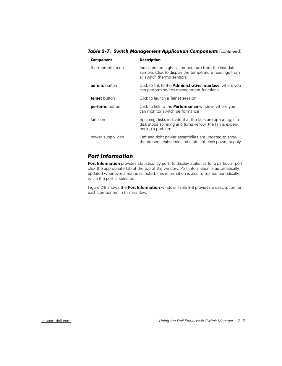 Port information, Port information -17 | Dell PowerVault 56F (16P Fibre Channel Switch) User Manual | Page 27 / 42