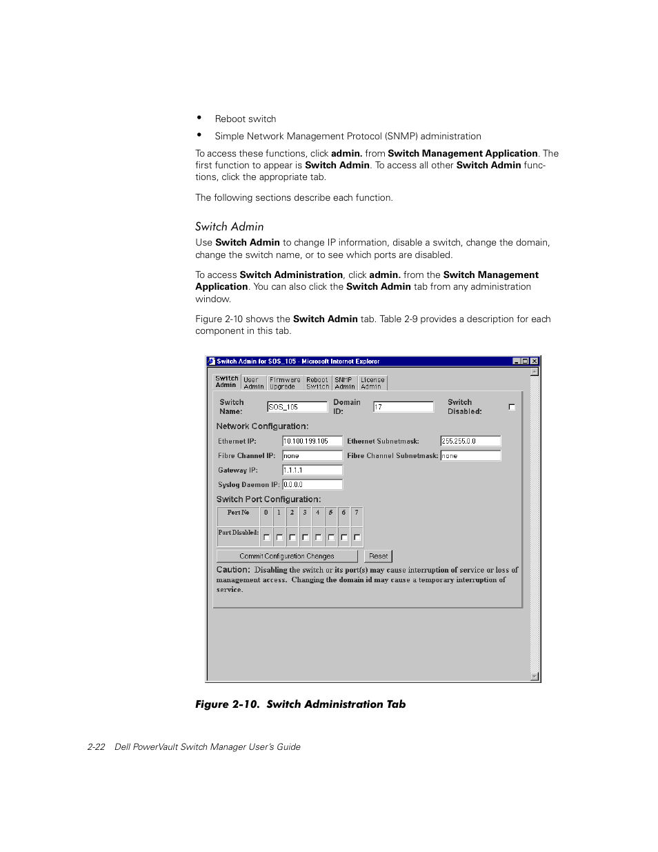 Switch admin, Switch admin -22 | Dell PowerVault 56F (16P Fibre Channel Switch) User Manual | Page 32 / 42