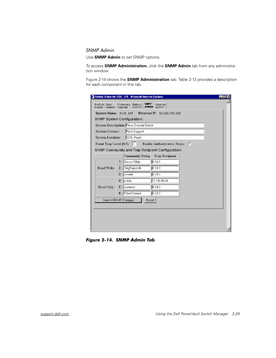 Snmp admin, Snmp admin -29 | Dell PowerVault 56F (16P Fibre Channel Switch) User Manual | Page 39 / 42