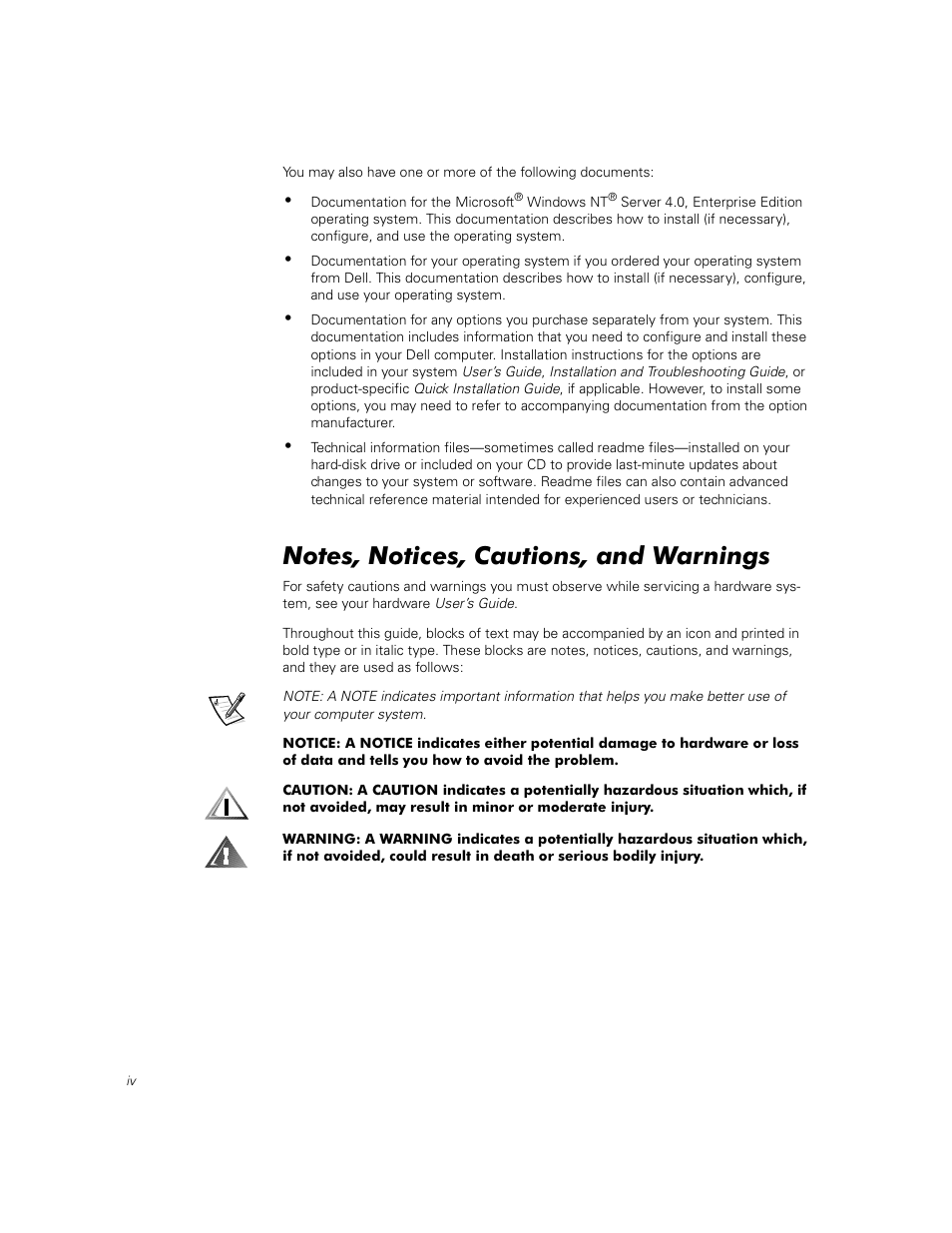 Notes, notices, cautions, and warnings | Dell PowerVault 56F (16P Fibre Channel Switch) User Manual | Page 4 / 42