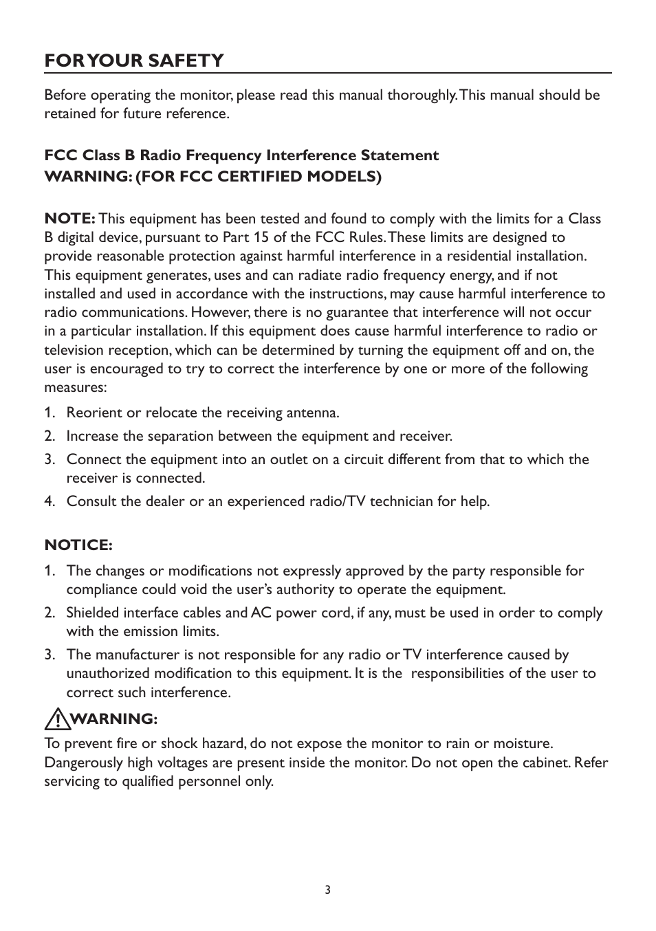 For your safety | Dell D2215H Monitor User Manual | Page 3 / 21