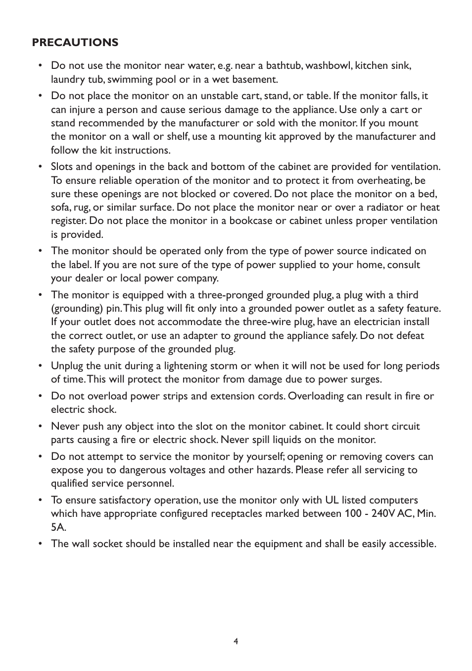 Precautions | Dell D2215H Monitor User Manual | Page 4 / 21