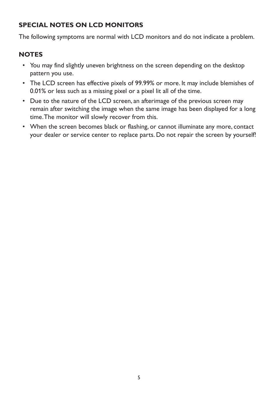 Special notes on lcd monitors | Dell D2215H Monitor User Manual | Page 5 / 21