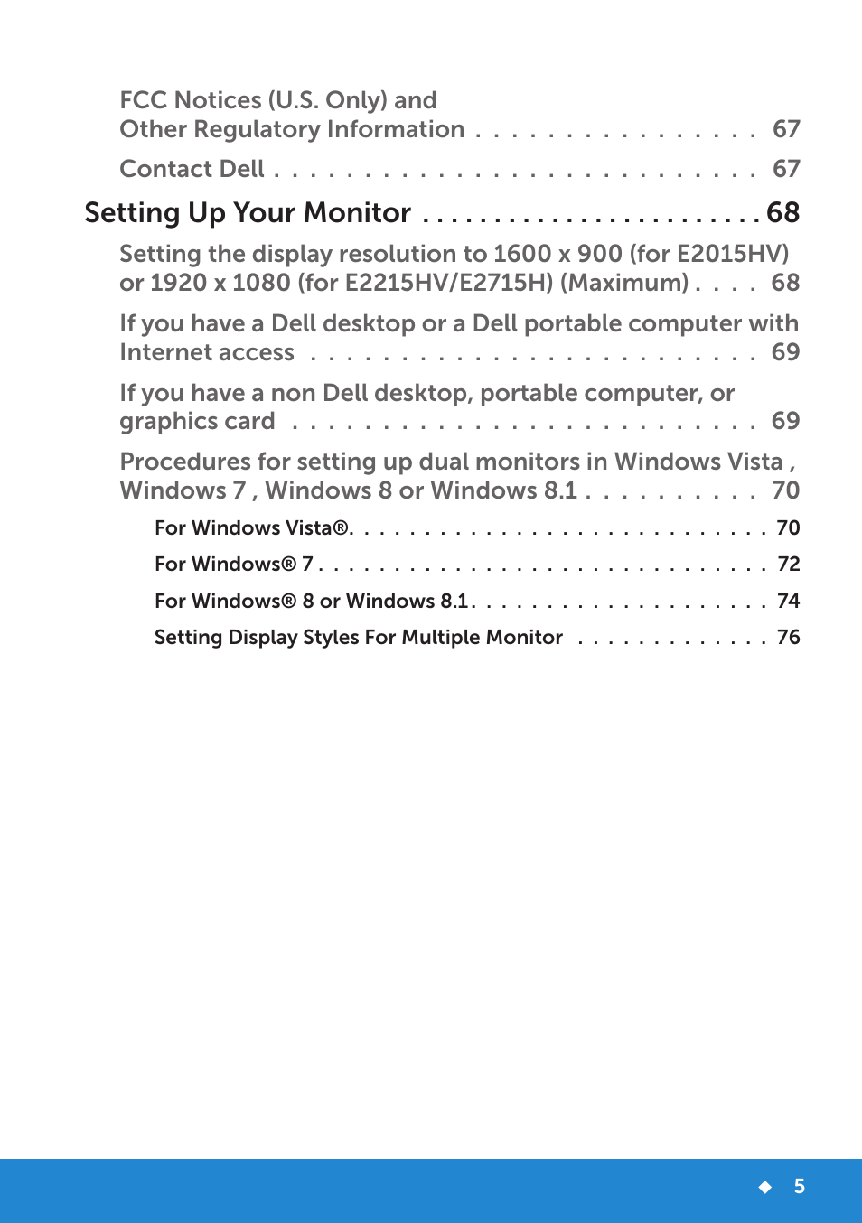 Setting up your monitor | Dell E2215HV Monitor User Manual | Page 5 / 82