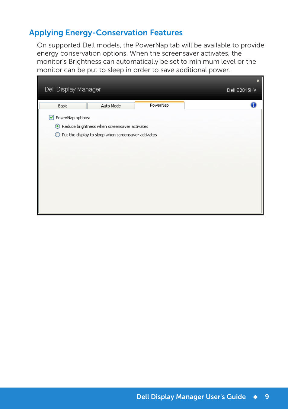 Applying energy-conservation features | Dell E2215HV Monitor User Manual | Page 9 / 82