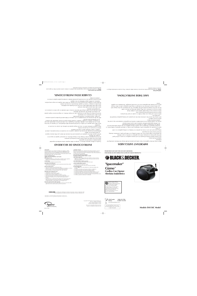 Black & Decker EM150C User Manual | 2 pages
