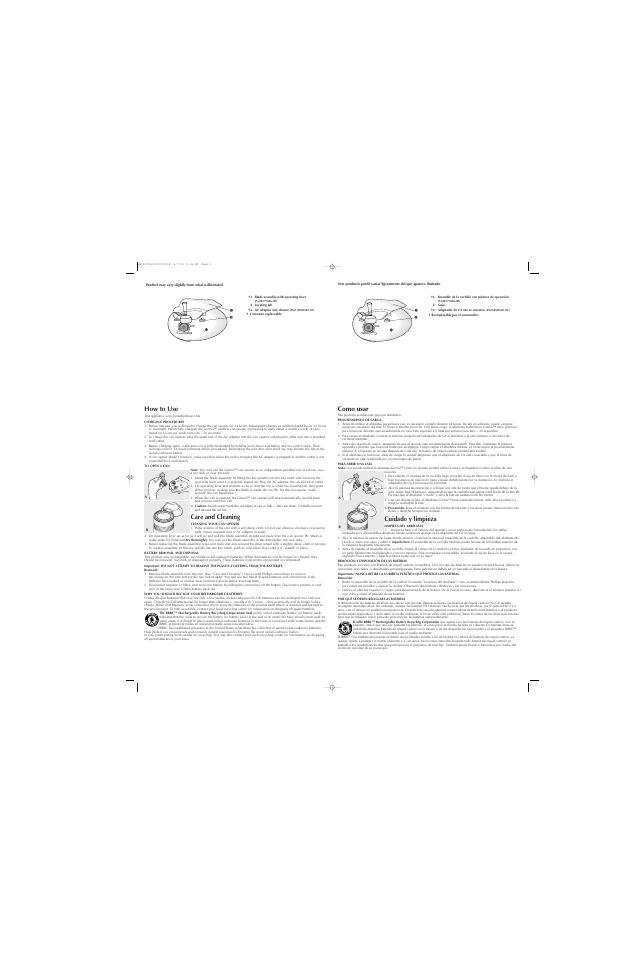 How to use, Care and cleaning, Como usar | Cuidado y limpieza | Black & Decker EM150C User Manual | Page 2 / 2