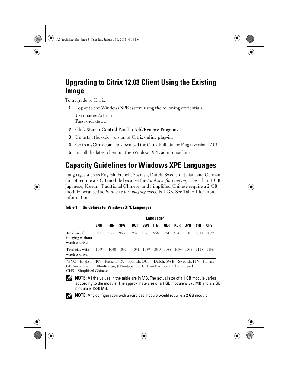 Capacity guidelines for windows xpe languages | Dell OptiPlex FX160 (Late 2008) User Manual | Page 3 / 6
