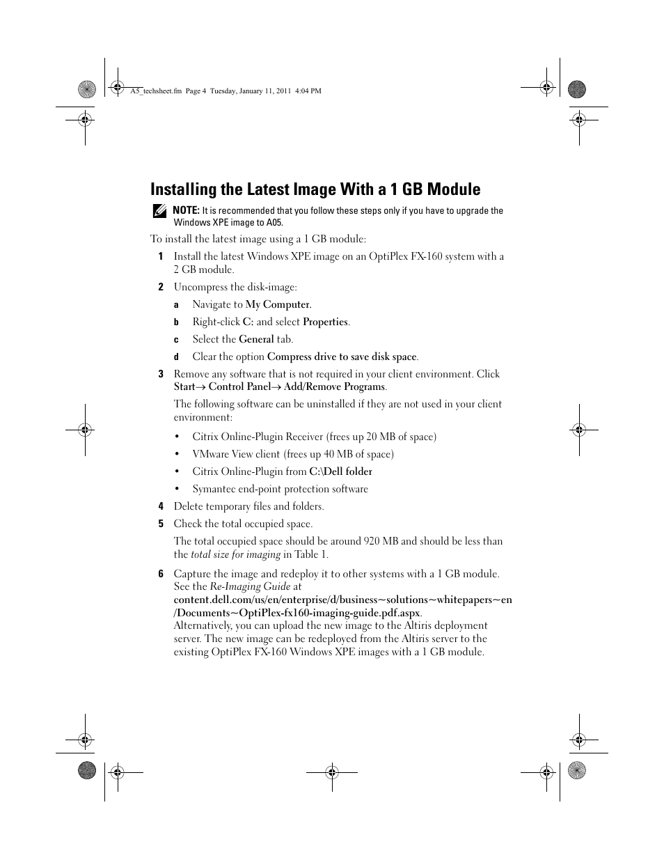 Installing the latest image with a 1 gb module | Dell OptiPlex FX160 (Late 2008) User Manual | Page 4 / 6