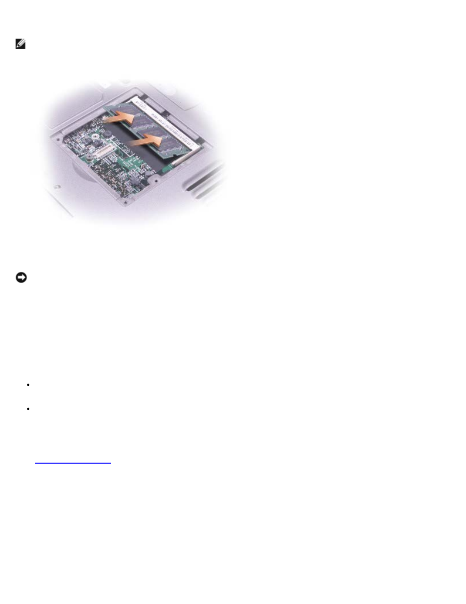 Installing a memory module under the keyboard | Dell LATITUDE D400 User Manual | Page 42 / 98