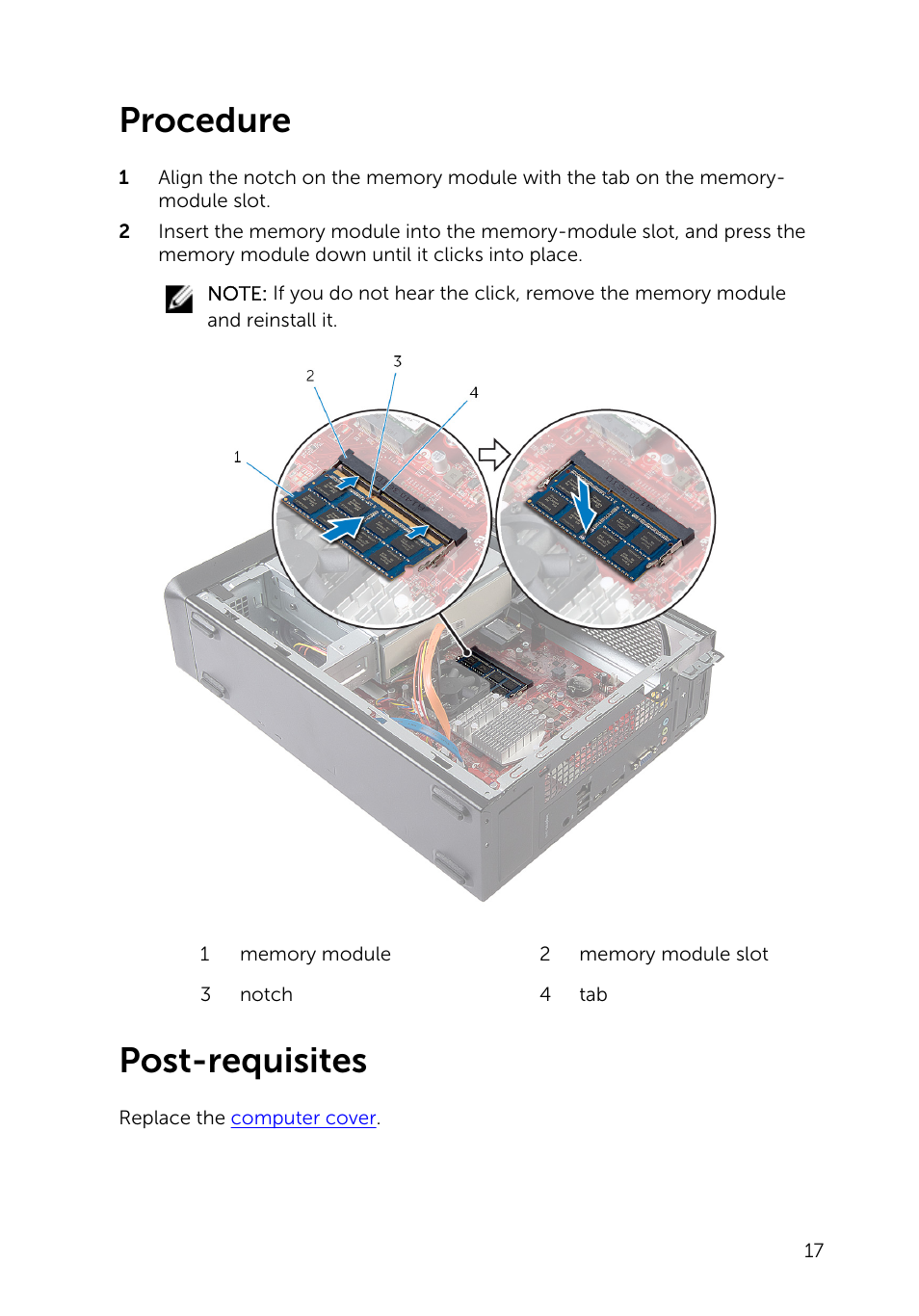 Procedure, Post-requisites | Dell Inspiron Small Desktop (3646, Mid 2014) User Manual | Page 17 / 57