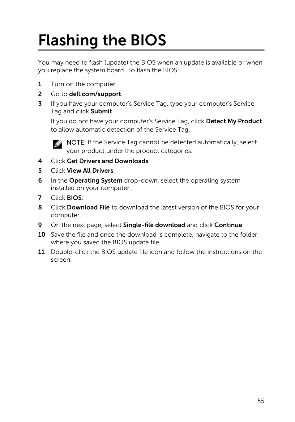 Flashing the bios | Dell Inspiron Small Desktop (3646, Mid 2014) User Manual | Page 55 / 57