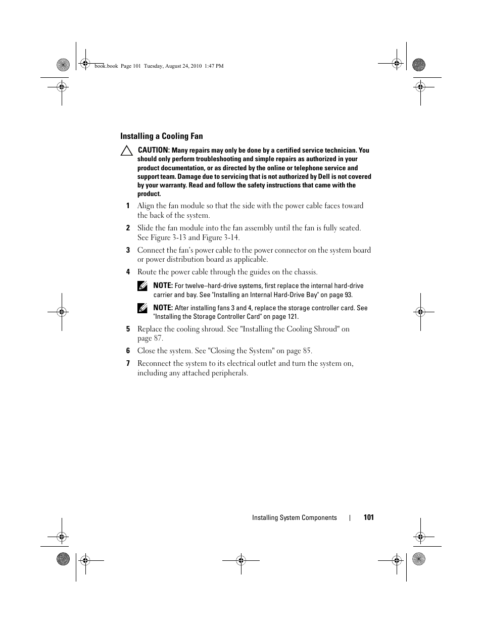 Installing a cooling fan | Dell POWEREDGE R515 User Manual | Page 101 / 194