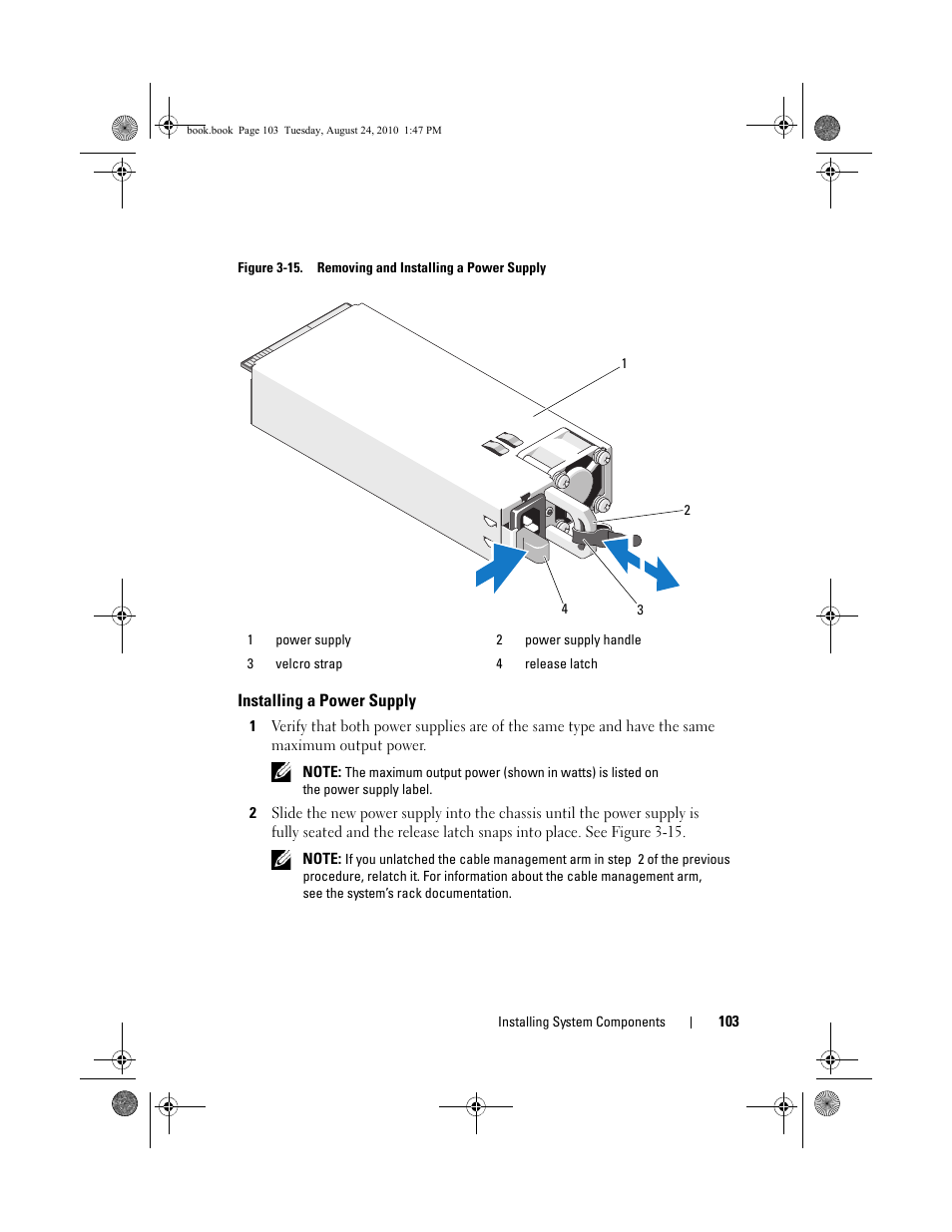 Installing a power supply | Dell POWEREDGE R515 User Manual | Page 103 / 194