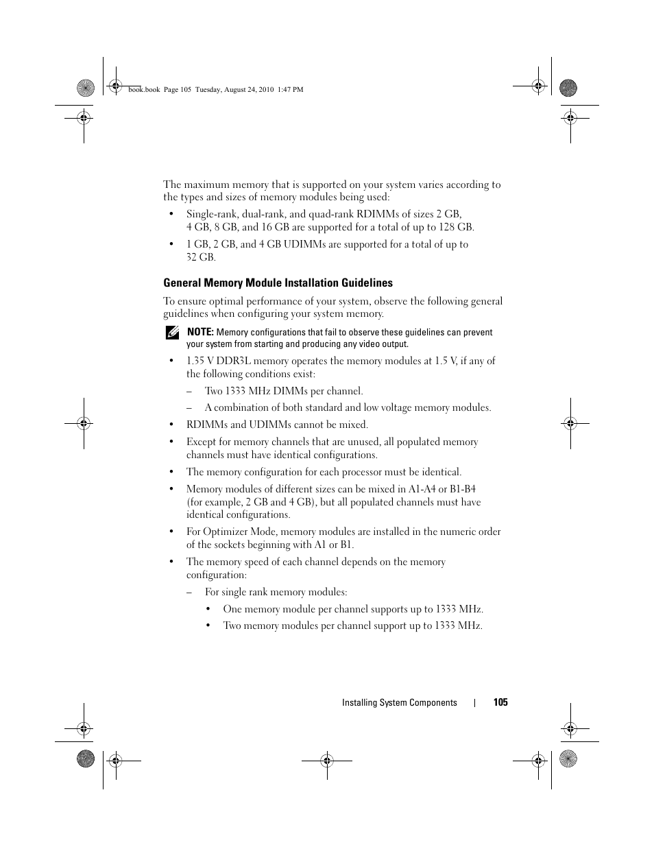 General memory module installation guidelines, General memory module installation, Guidelines | E "general memory, Module, Installation guidelines" on, General memory, General memory module | Dell POWEREDGE R515 User Manual | Page 105 / 194