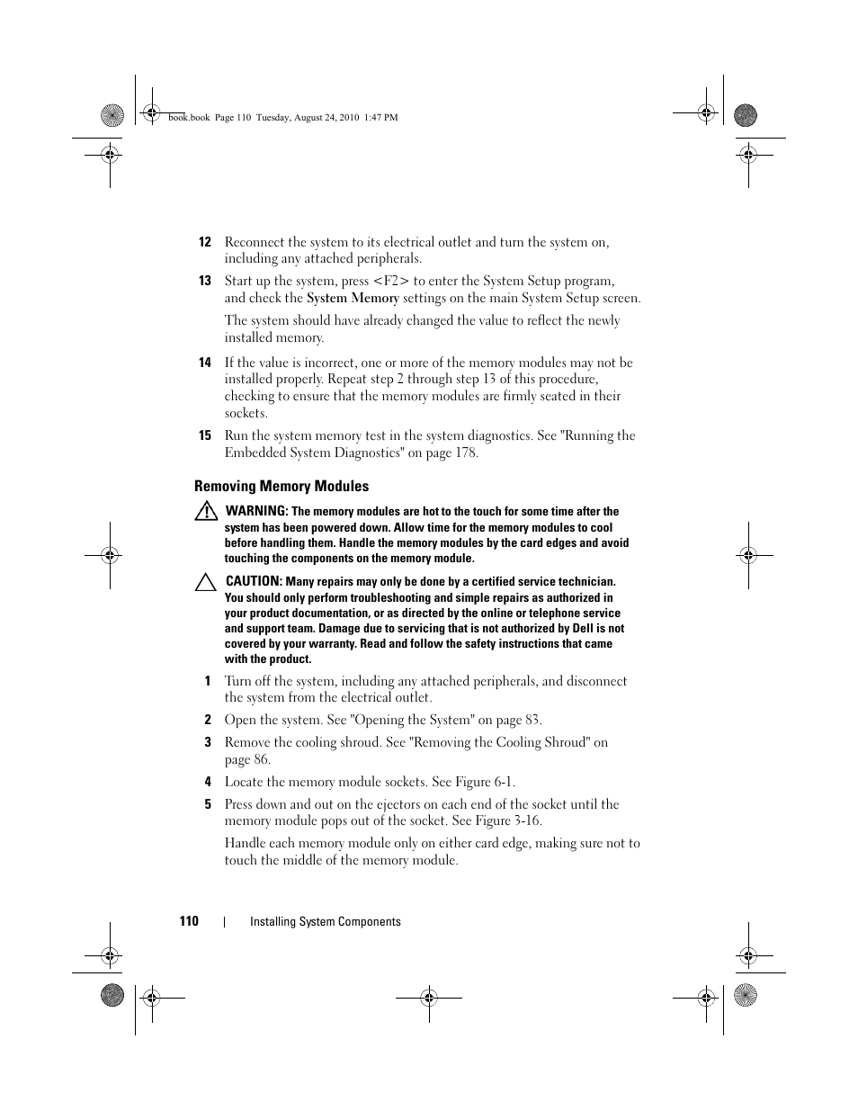 Removing memory modules, 4 locate the memory module sockets. see figure 6-1 | Dell POWEREDGE R515 User Manual | Page 110 / 194