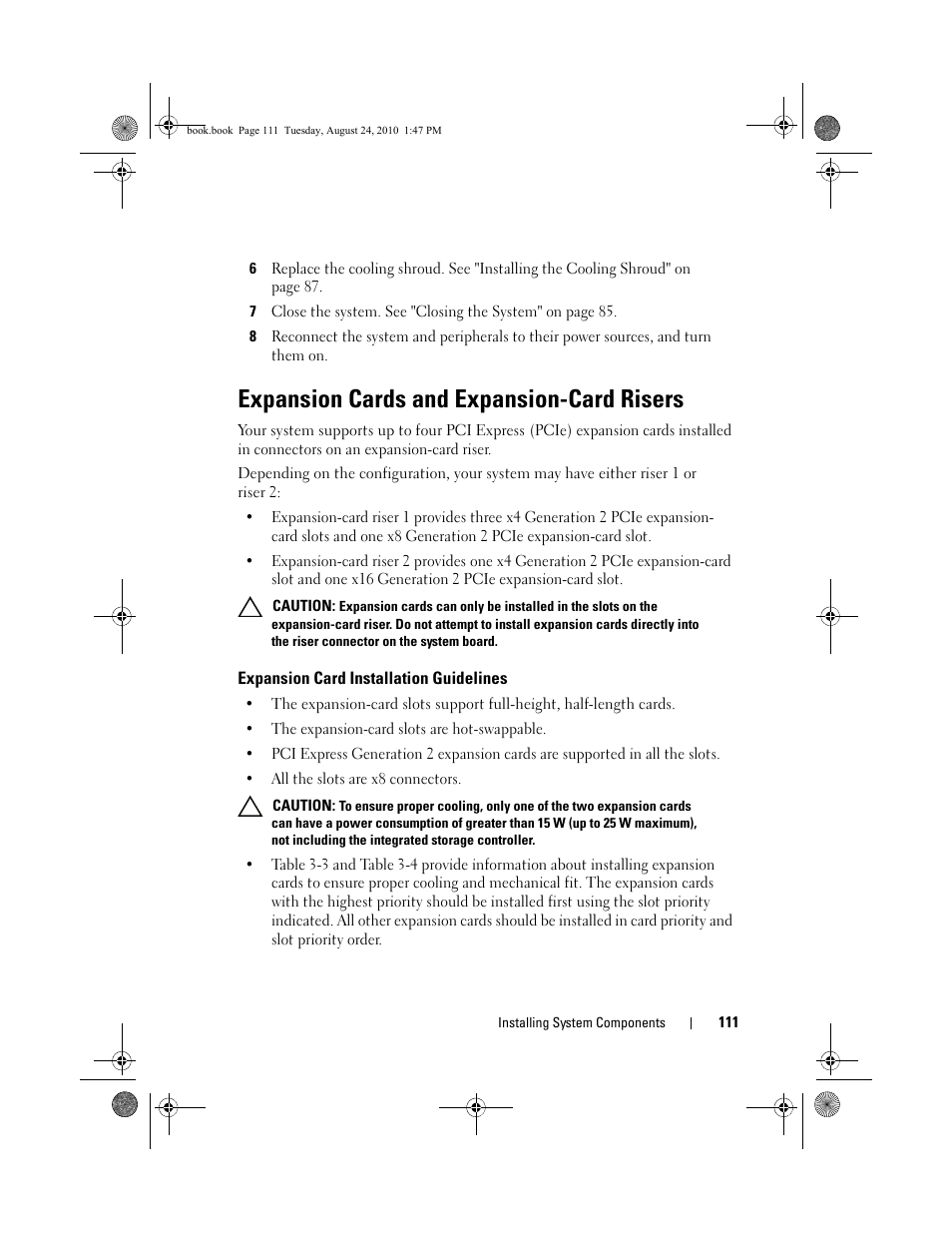 Expansion cards and expansion-card risers, Expansion card installation guidelines | Dell POWEREDGE R515 User Manual | Page 111 / 194