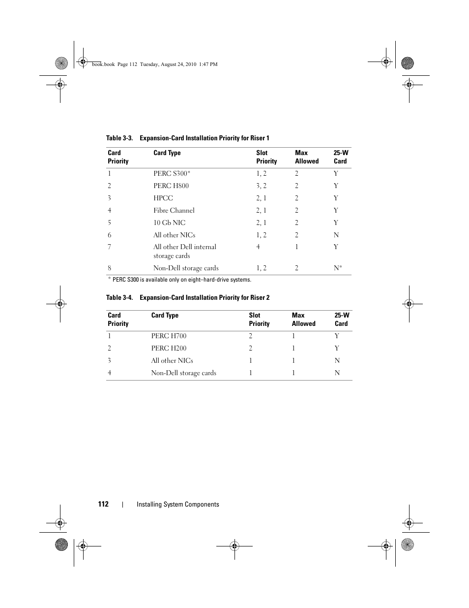 Table 3-3 and table 3-4 provide info | Dell POWEREDGE R515 User Manual | Page 112 / 194