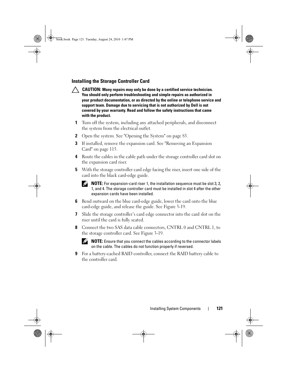 Installing the storage controller card, E "installing the storage controller | Dell POWEREDGE R515 User Manual | Page 121 / 194