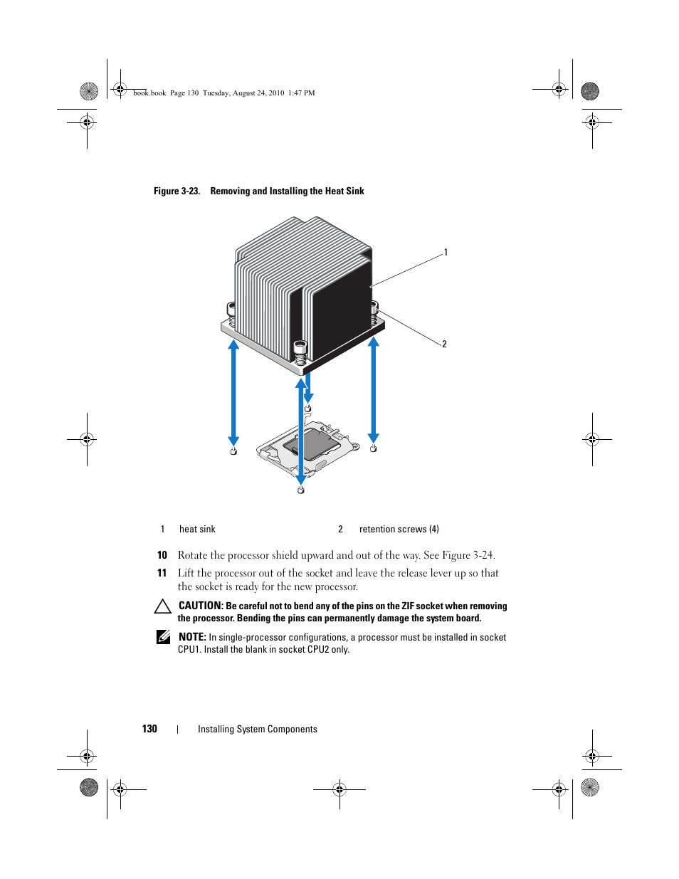 Figure 3-23. removing and installing the heat sink, Ws. see figure 3-23 | Dell POWEREDGE R515 User Manual | Page 130 / 194
