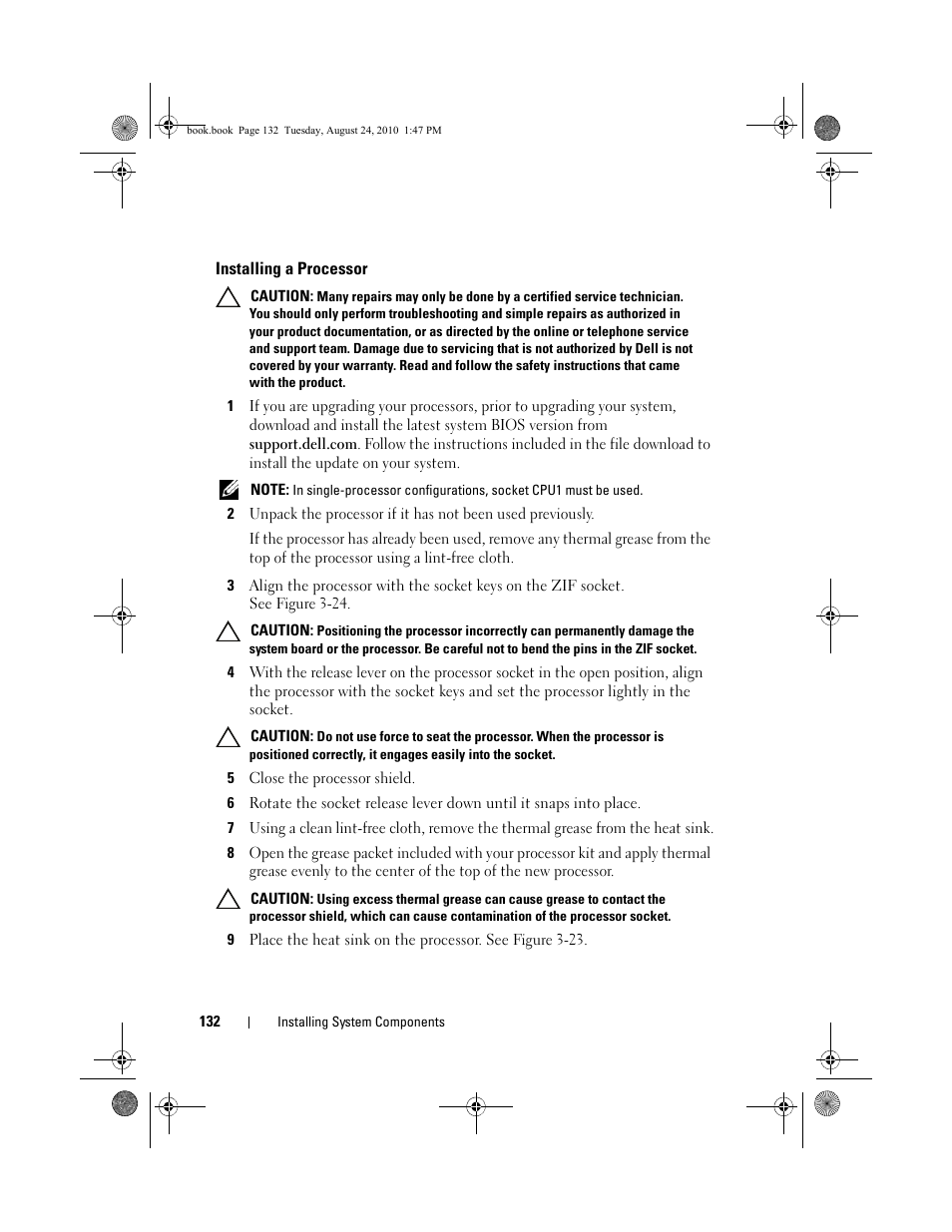 Installing a processor, 5 close the processor shield | Dell POWEREDGE R515 User Manual | Page 132 / 194