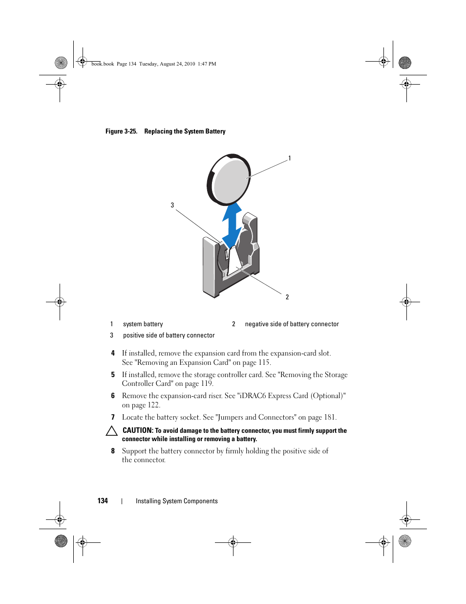 Figure 3-25. replacing the system battery | Dell POWEREDGE R515 User Manual | Page 134 / 194