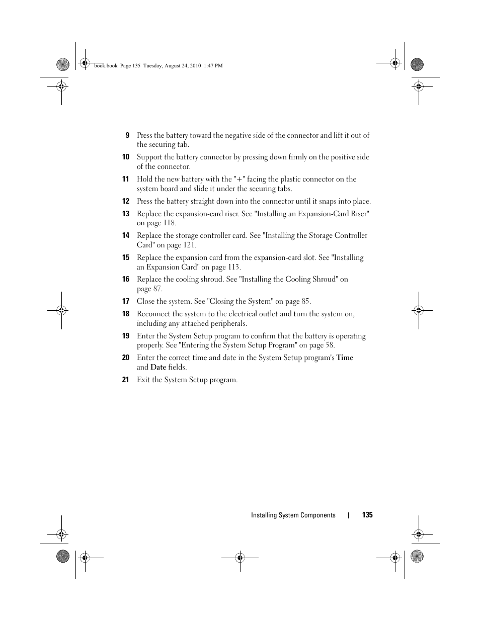 21 exit the system setup program | Dell POWEREDGE R515 User Manual | Page 135 / 194
