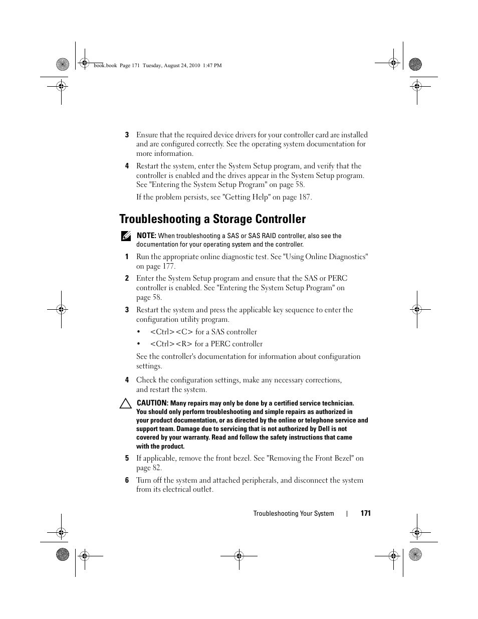 Troubleshooting a storage controller | Dell POWEREDGE R515 User Manual | Page 171 / 194