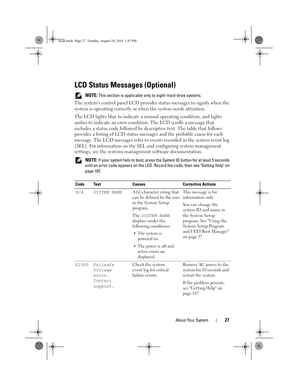 Lcd status messages (optional) | Dell POWEREDGE R515 User Manual | Page 27 / 194