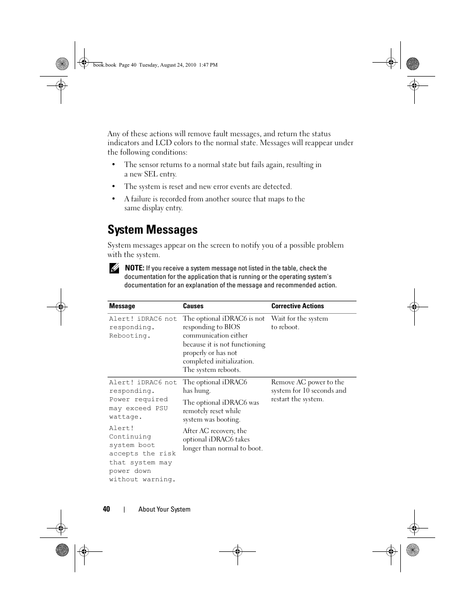 System messages | Dell POWEREDGE R515 User Manual | Page 40 / 194