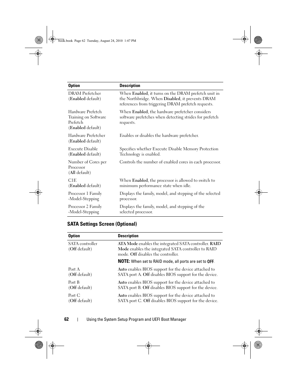 Sata settings screen (optional) | Dell POWEREDGE R515 User Manual | Page 62 / 194