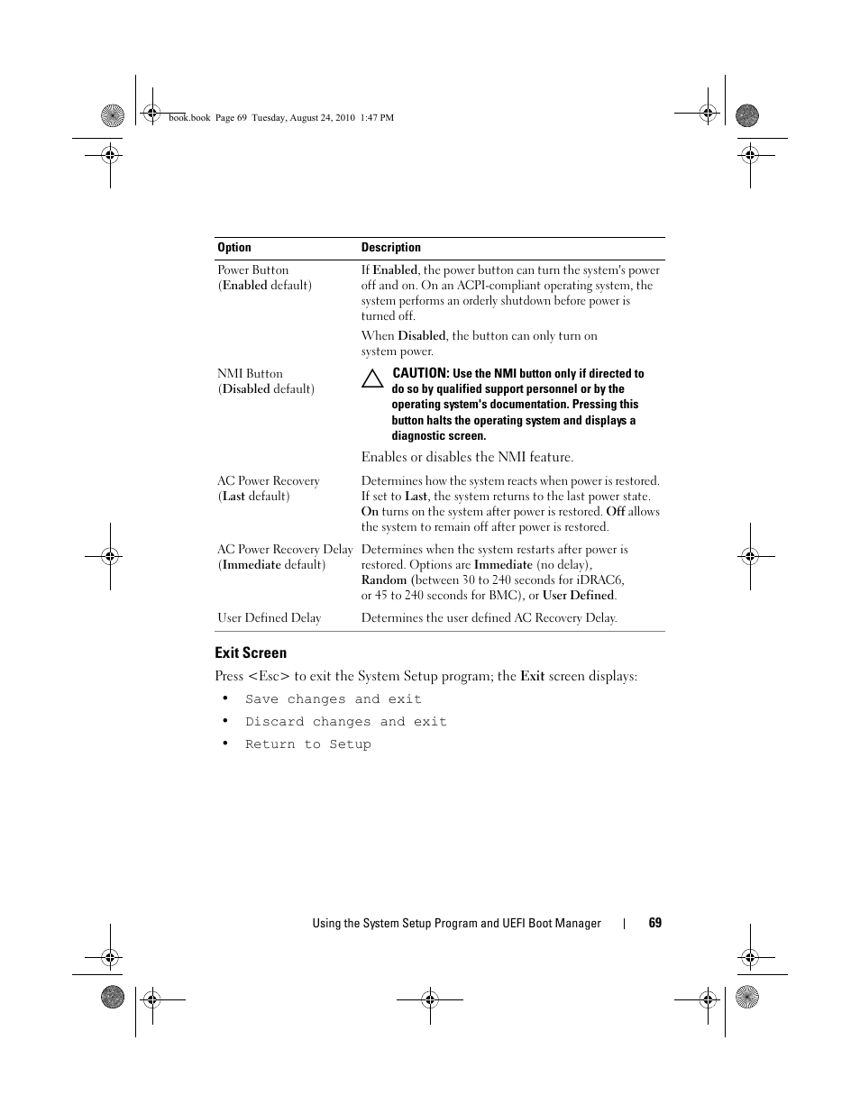 Exit screen | Dell POWEREDGE R515 User Manual | Page 69 / 194