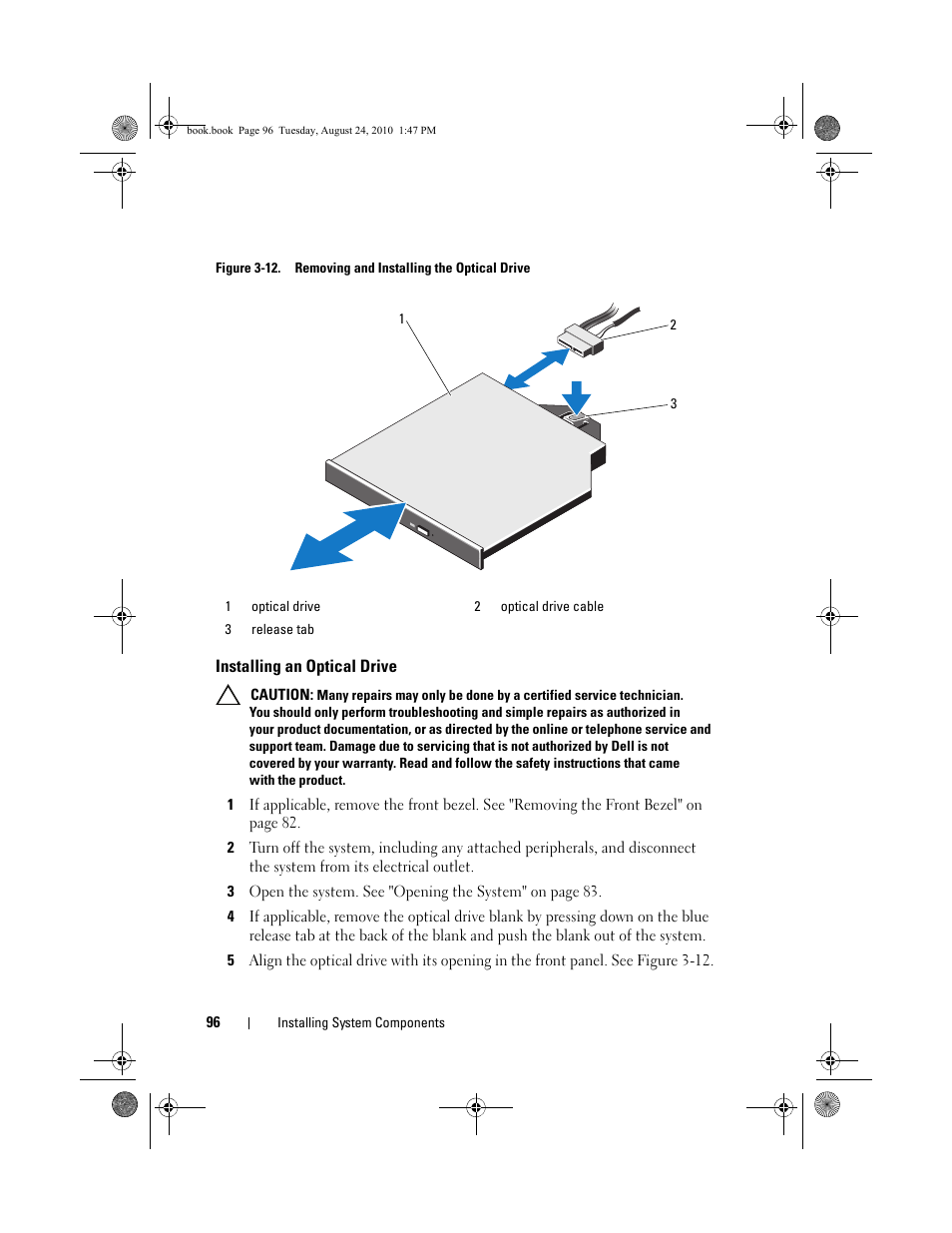 Installing an optical drive, Figure 3-12 | Dell POWEREDGE R515 User Manual | Page 96 / 194