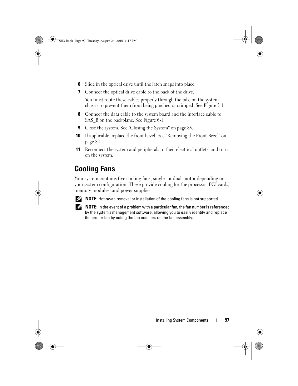 Cooling fans | Dell POWEREDGE R515 User Manual | Page 97 / 194