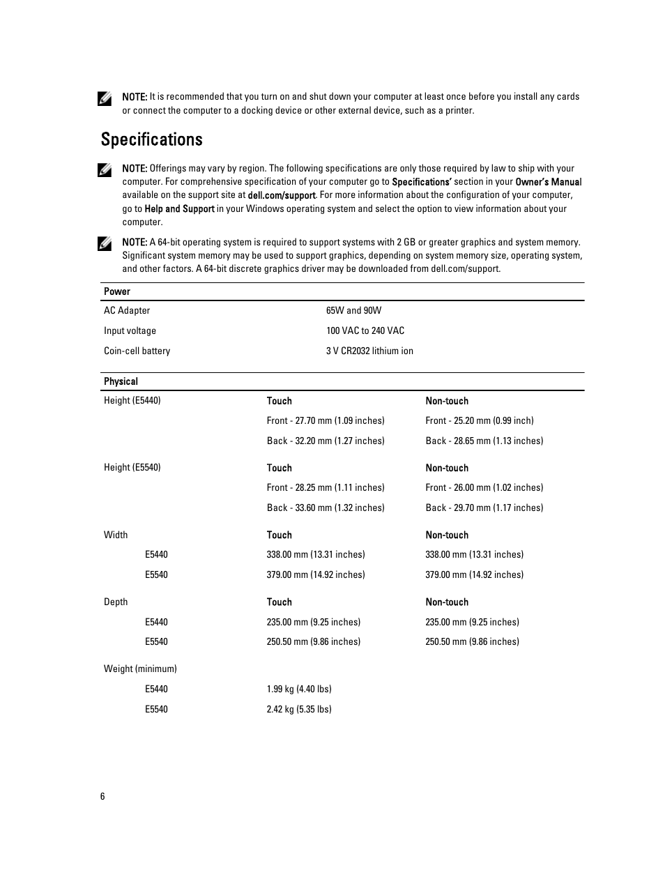 Specifications | Dell Latitude E5440 (Late 2013) User Manual | Page 6 / 7