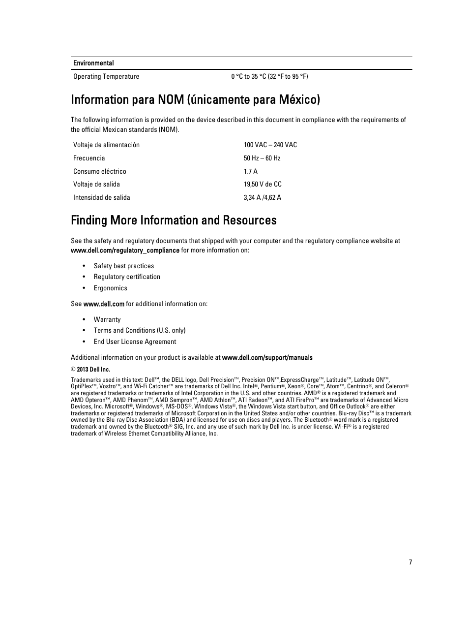 Finding more information and resources, Information para nom (únicamente para méxico) | Dell Latitude E5440 (Late 2013) User Manual | Page 7 / 7