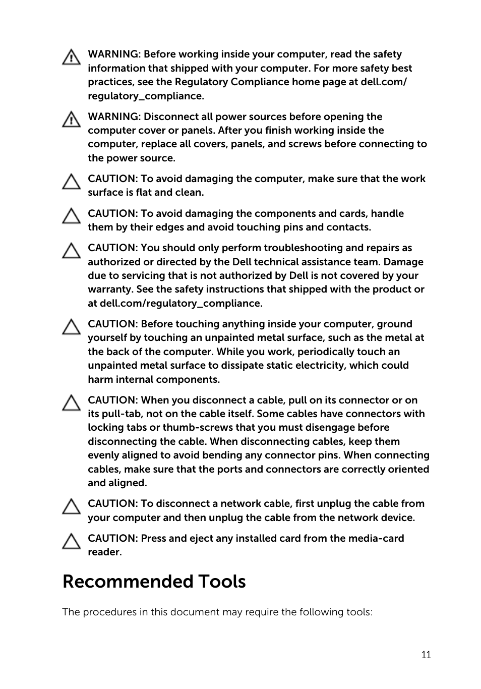 Recommended tools | Dell Inspiron 13 7000 Series 2-in-1(7348, Early 2015) User Manual | Page 11 / 94