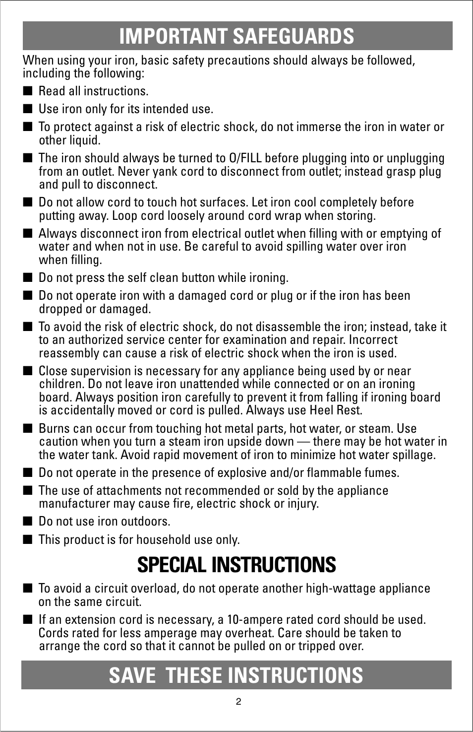 Safegaurds, Important safeguards, Special instructions | Save these instructions | Black & Decker F611 User Manual | Page 2 / 12